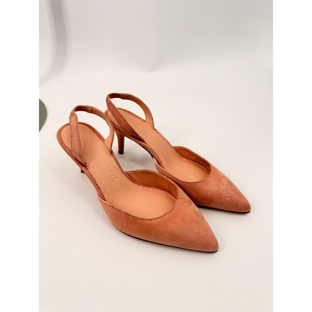 J.Crew Slingback Pumps Womens 5 Pink Suede Kitten Heel Pointed Toe Made In Italy